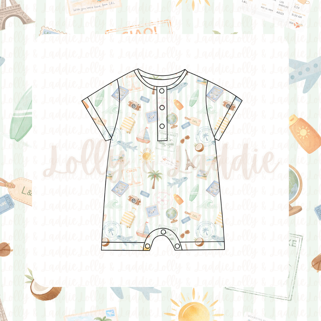 Wish You Were Here - Short Sleeve Henley Romper (READY-TO-SHIP)
