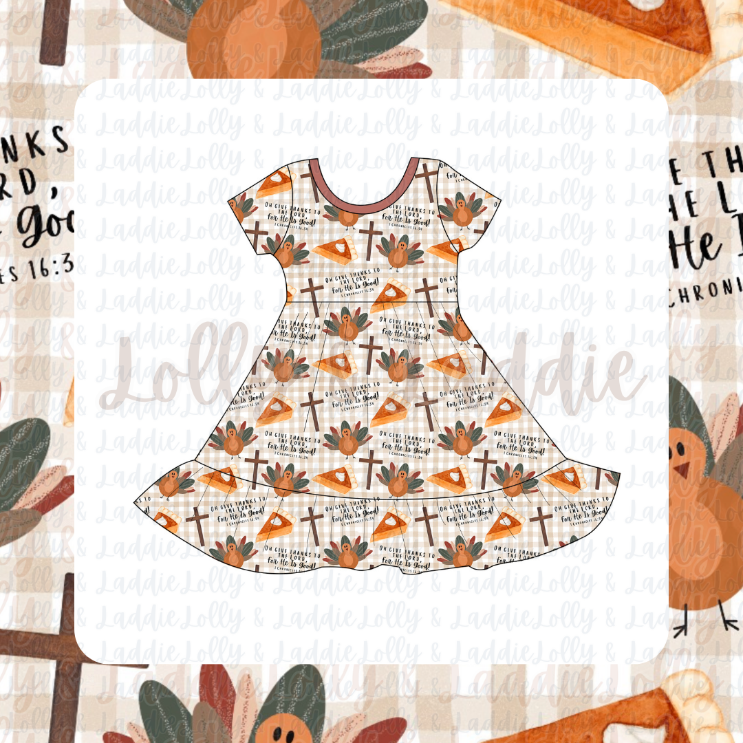 Give Thanks - Short Sleeve Twirl Dress (PRE-ORDER)