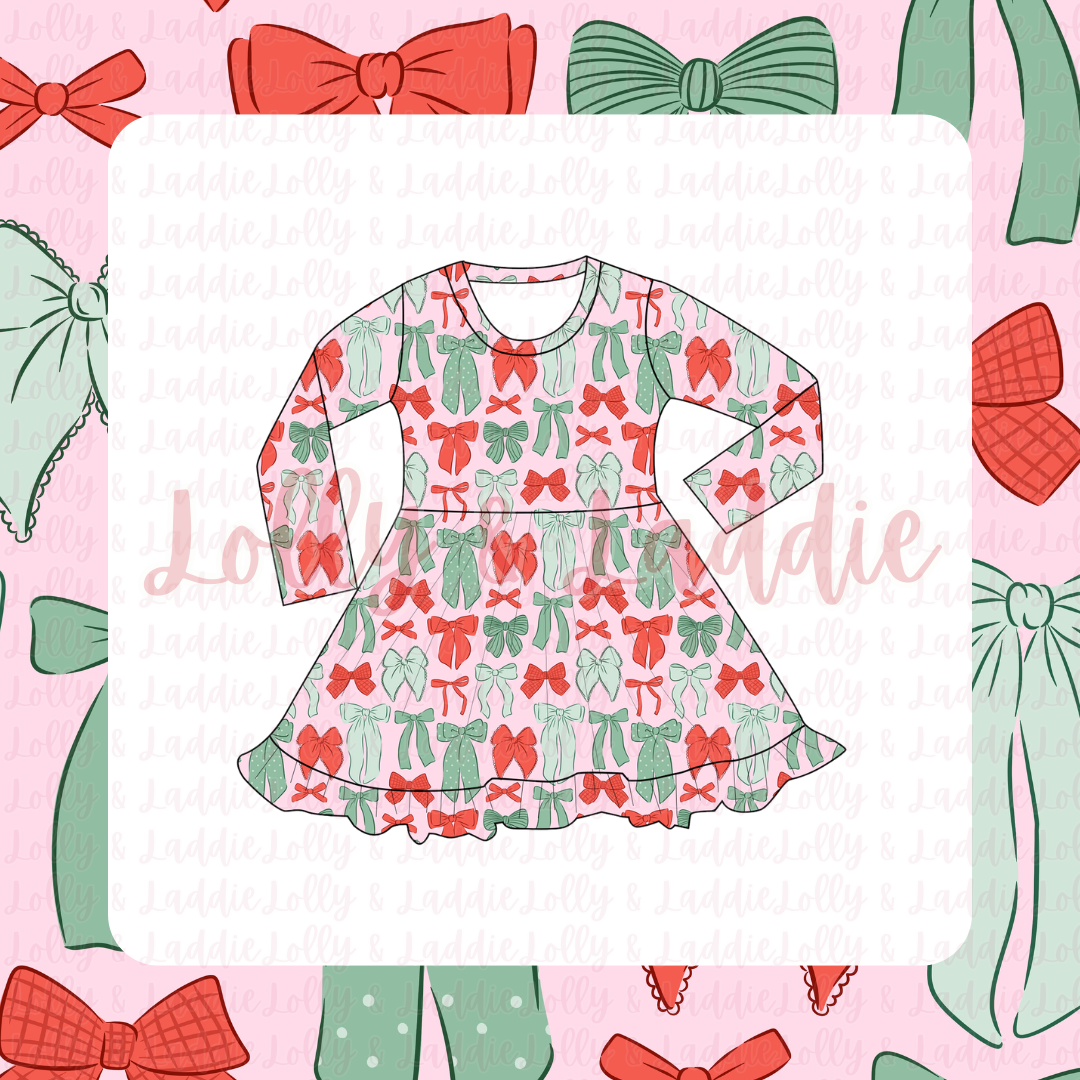 Wrapped In Bows - Long Sleeve Twirl Dress (PRE-ORDER)