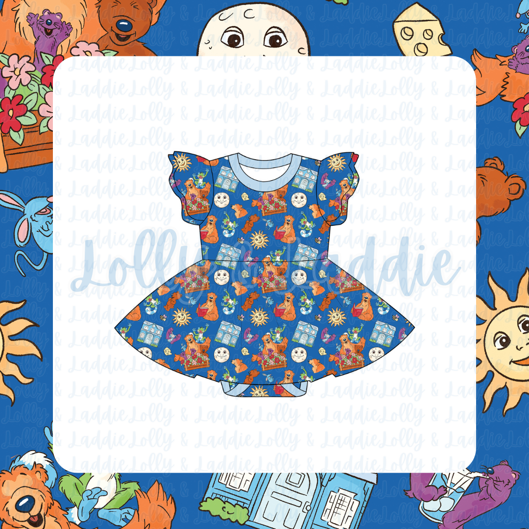 Blue House Hugs - Short Sleeve Twirl Dress with Bodysuit (PRE-ORDER)