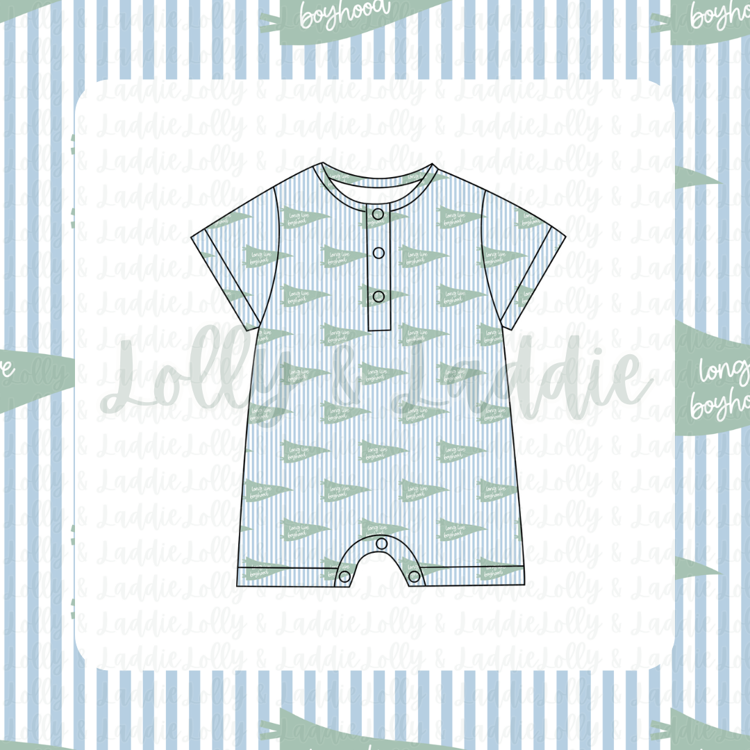 Long Live Boyhood - Short Sleeve Henley Romper (READY-TO-SHIP)