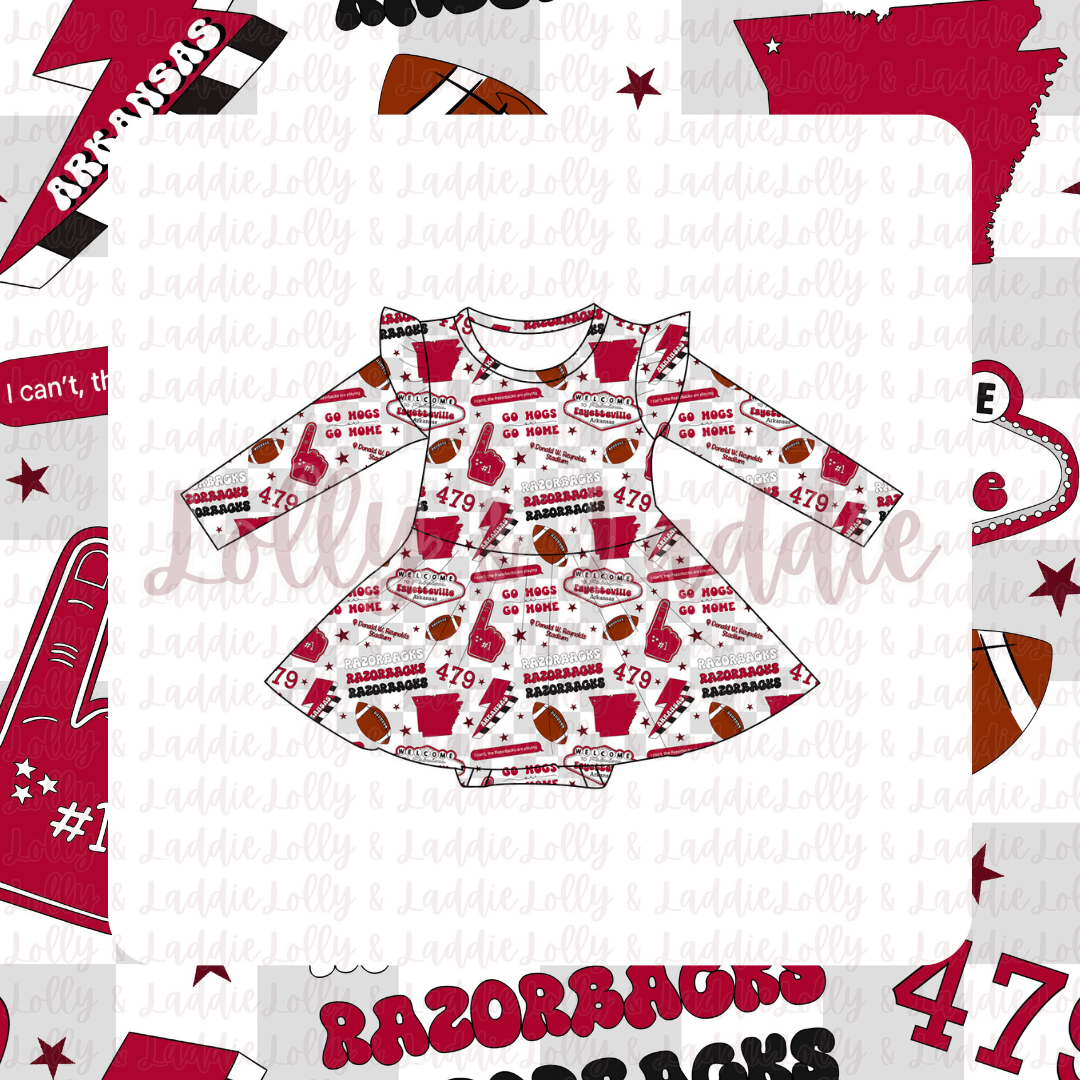 Callin' The Hogs - Long Sleeve Twirl Dress with Bodysuit (READY-TO-SHIP)