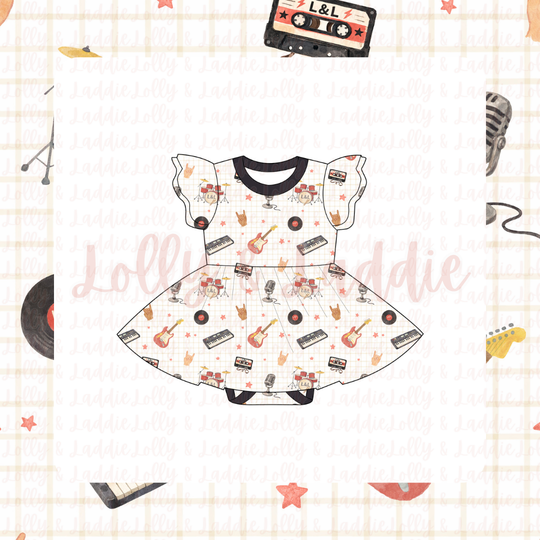 Jam Session - Short Sleeve Twirl Dress with Bodysuit (READY-TO-SHIP)