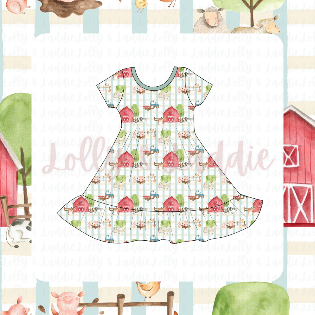 Little Red Barn - Short Sleeve Twirl Dress (READY-TO-SHIP)