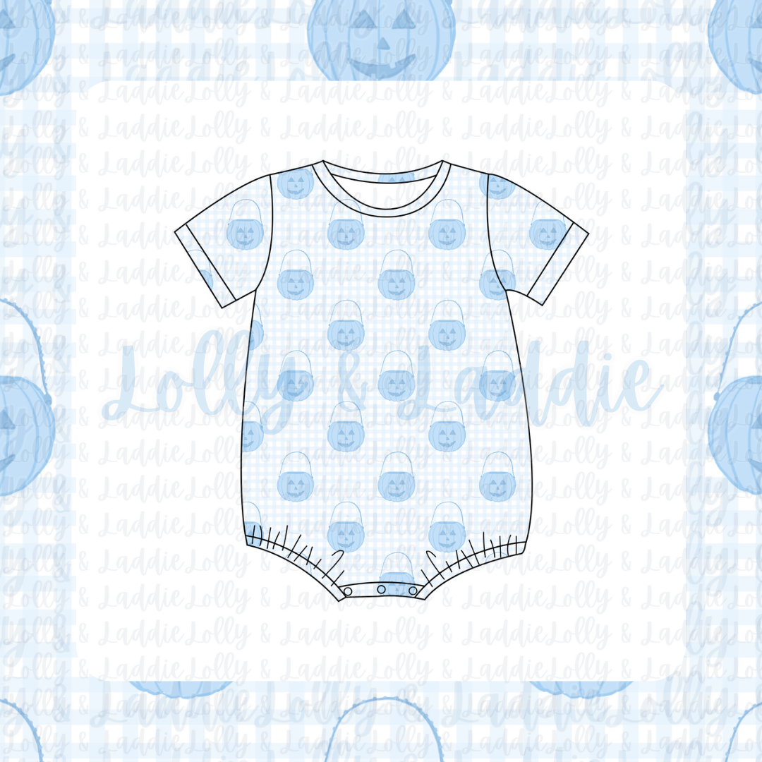 Pumpkin Pail Parade (Blue) - T-Shirt Romper (PRE-ORDER)