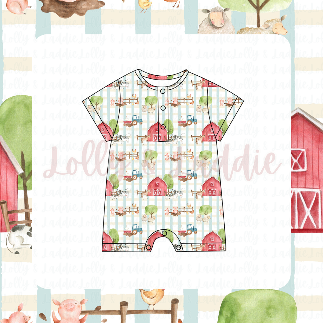 Little Red Barn - Short Sleeve Henley Romper (READY-TO-SHIP)