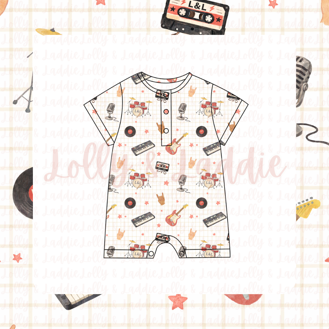 Jam Session - Short Sleeve Henley Romper (READY-TO-SHIP)