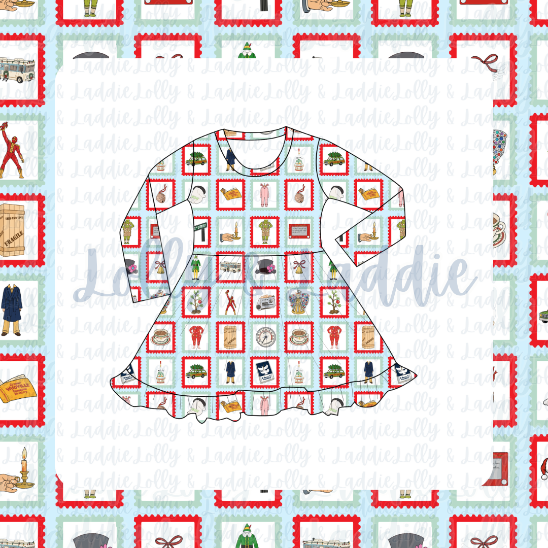 Reel Merry Christmas - Long Sleeve Twirl Dress (PRE-ORDER)
