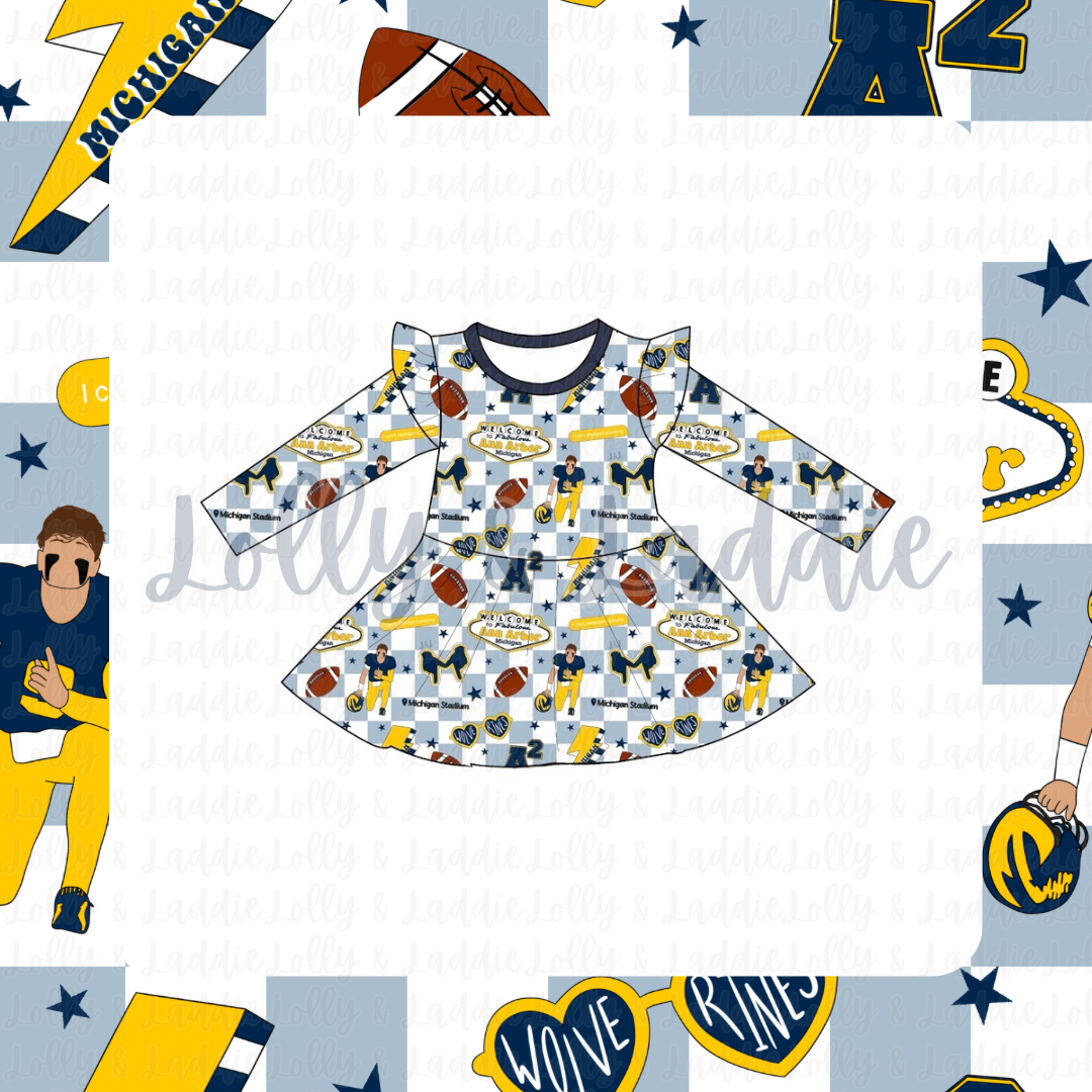 Maize Madness - Long Sleeve Twirl Dress (READY-TO-SHIP)