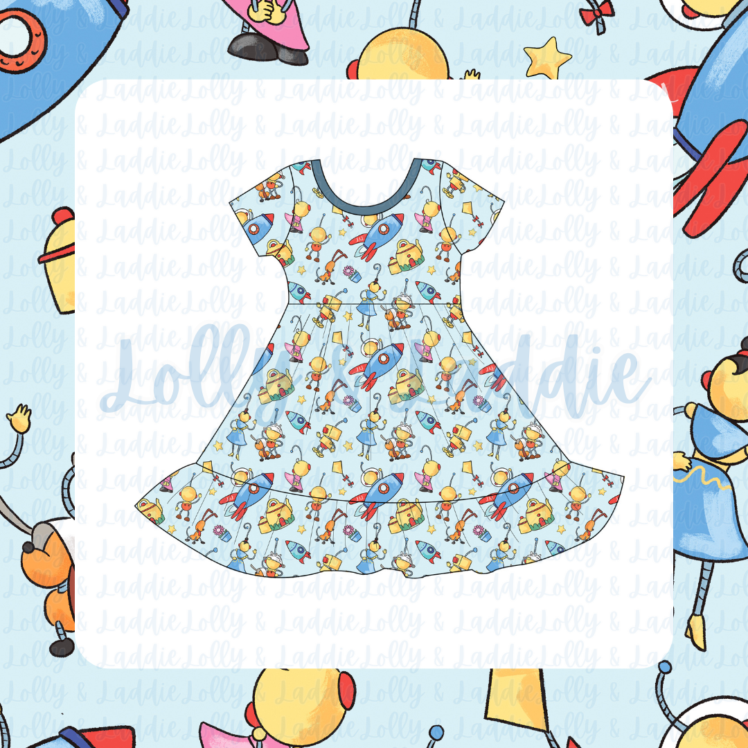 Beep, Boop, & Beyond - Short Sleeve Twirl Dress (PRE-ORDER)