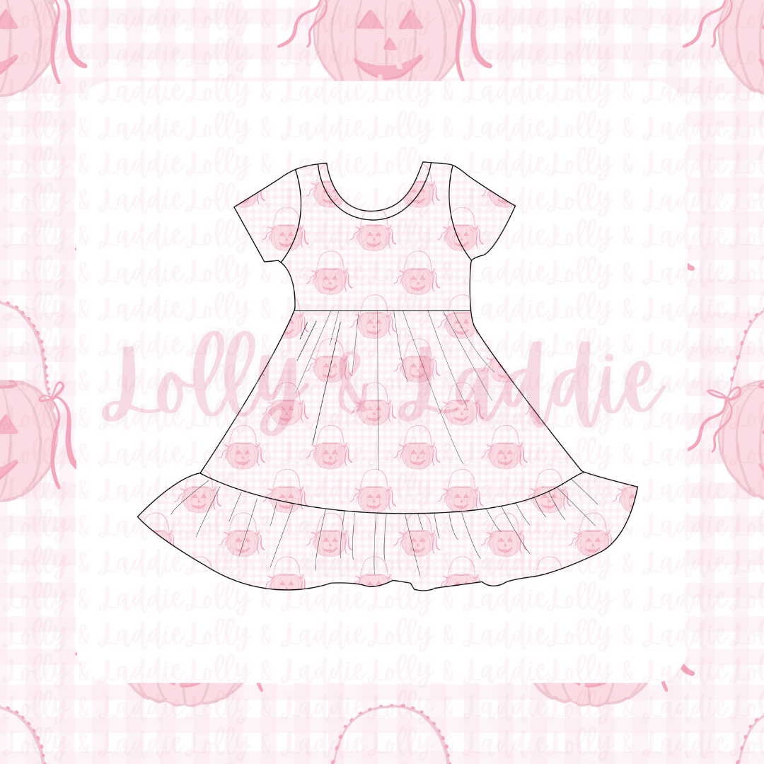 Pumpkin Pail Parade (Pink) - Short Sleeve Twirl Dress (PRE-ORDER)