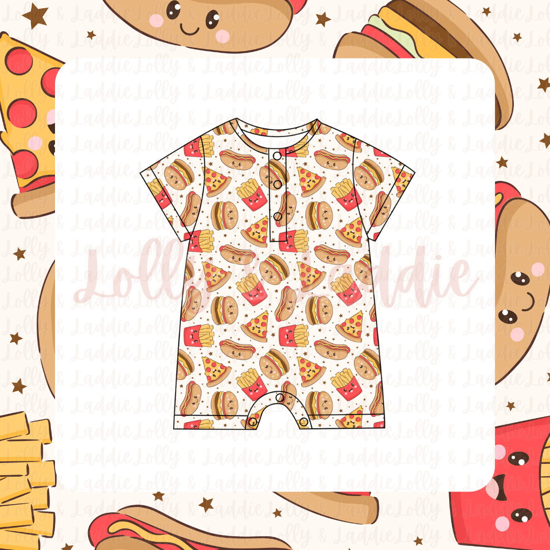 Little Foodies - Short Sleeve Henley Romper (READY-TO-SHIP)