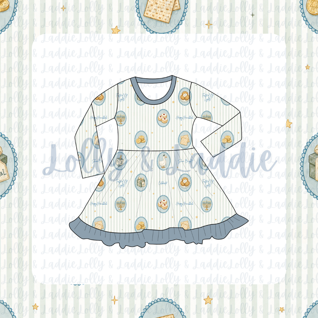 Menorah Magic - Long Sleeve Twirl Dress (PRE-ORDER)