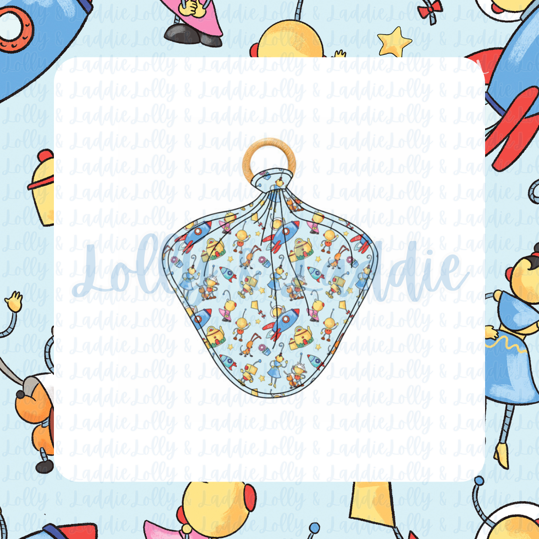 Beep, Boop, & Beyond - Lovey with Removable Wooden Teething Ring (PRE-ORDER)
