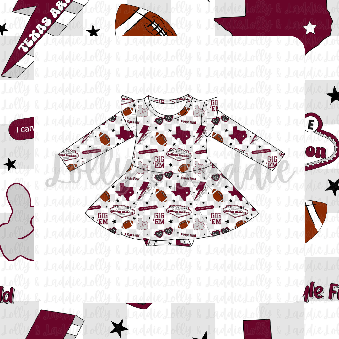 Midnight In College Station - Long Sleeve Twirl Dress with Bodysuit (READY-TO-SHIP)
