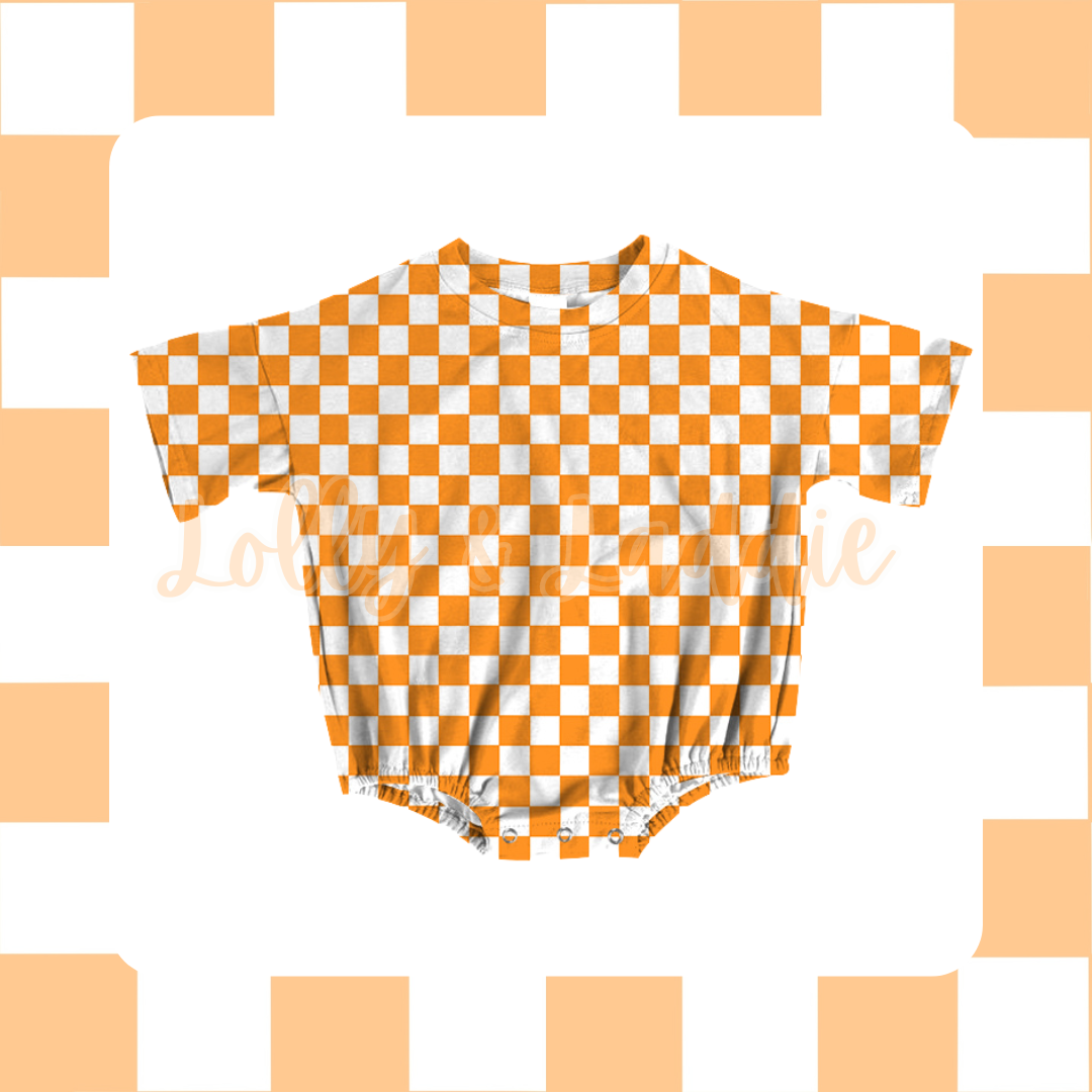 Orange Checkered - 5T T-Shirt Bubble Romper (OLD MANUFACTURER/FINAL SALE)
