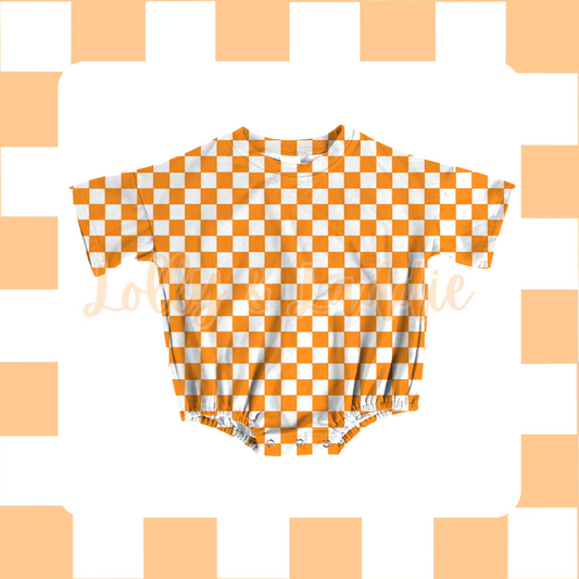 Orange Checkered - 5T T-Shirt Bubble Romper (OLD MANUFACTURER/FINAL SALE)