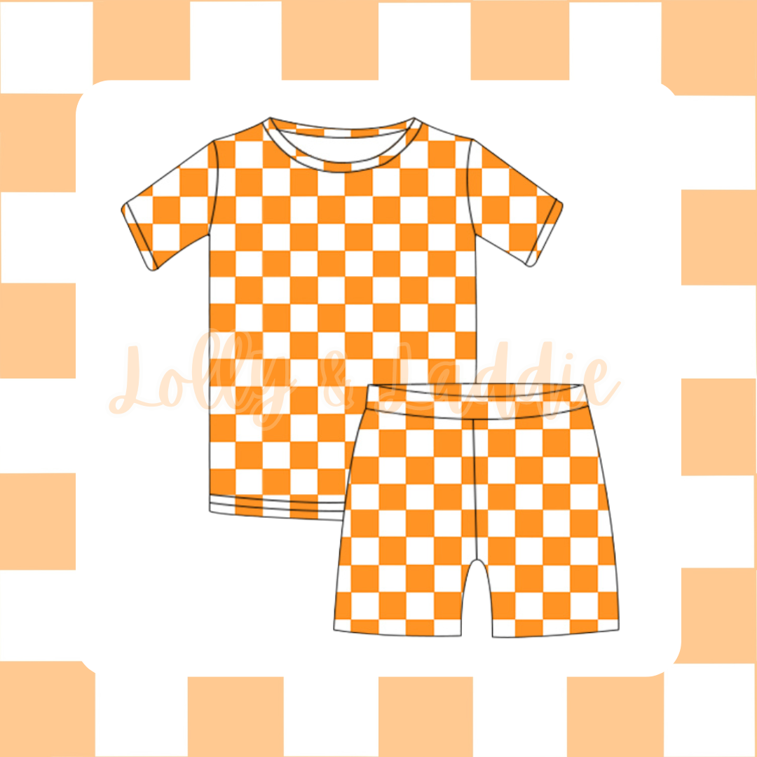 Orange Checkered - 2T Kid Short Set (OLD MANUFACTURER/FINAL SALE)