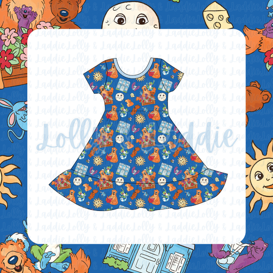 Blue House Hugs - Short Sleeve Twirl Dress (PRE-ORDER)