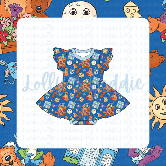 Blue House Hugs - Short Sleeve Twirl Dress with Bodysuit (PRE-ORDER)