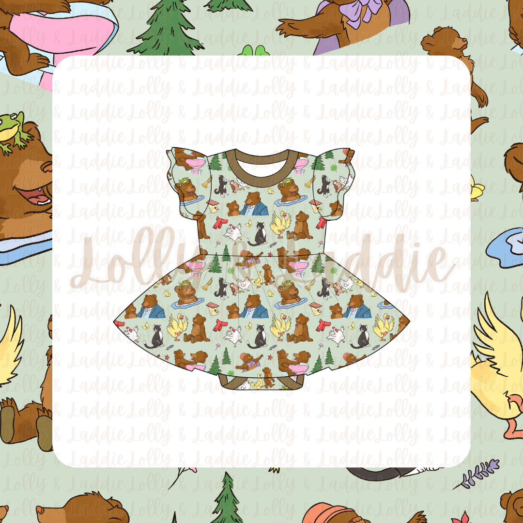 Little Cub, Big World - Short Sleeve Twirl Dress with Bodysuit (PRE-ORDER)
