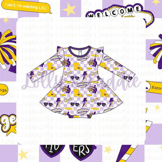 Geaux Tigers - Long Sleeve Twirl Dress with Bodysuit (READY-TO-SHIP)