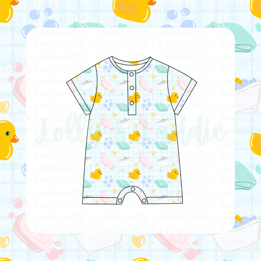 Splish Splash - Short Sleeve Henley Romper (READY-TO-SHIP)