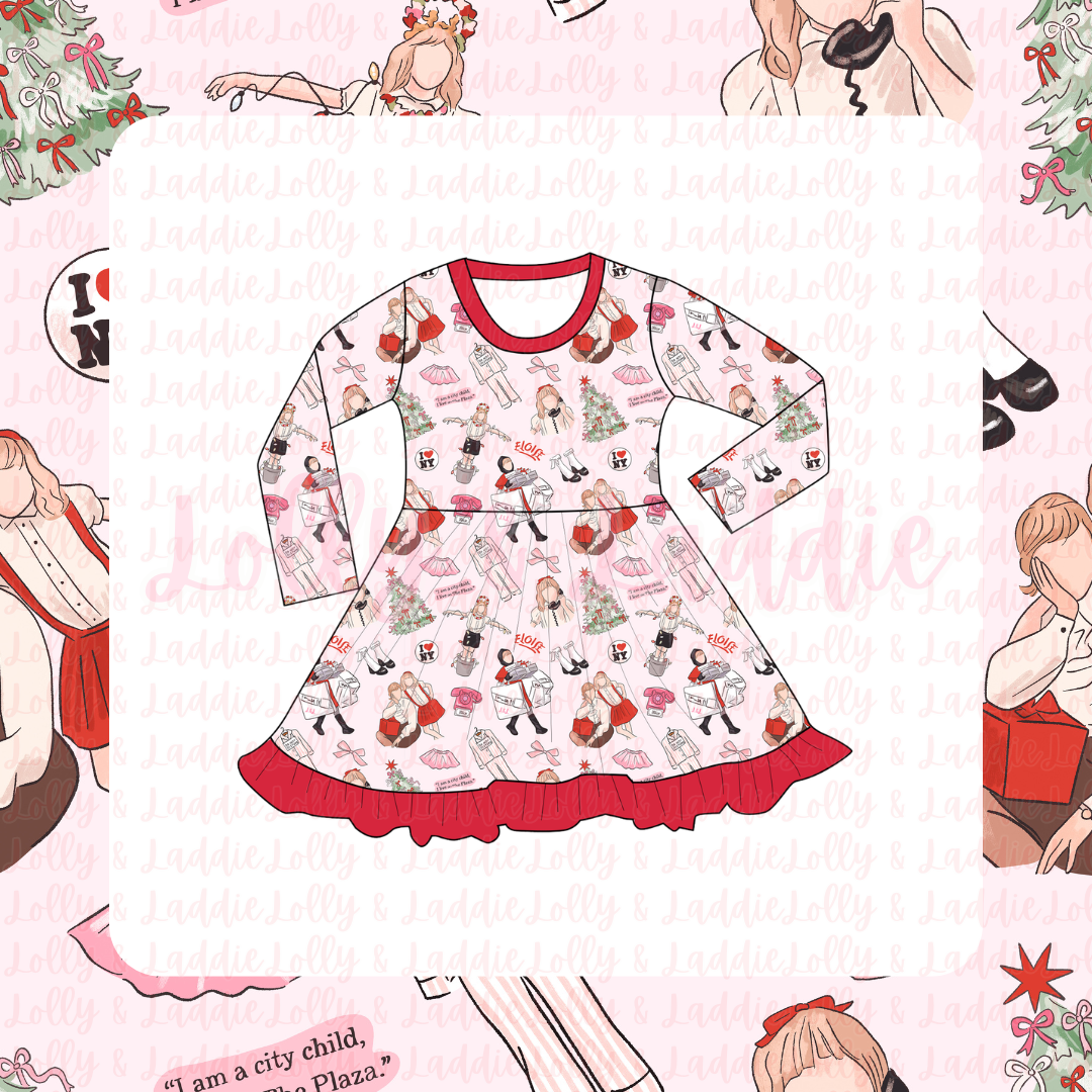 Christmas At The Plaza - Long Sleeve Twirl Dress (PRE-ORDER)