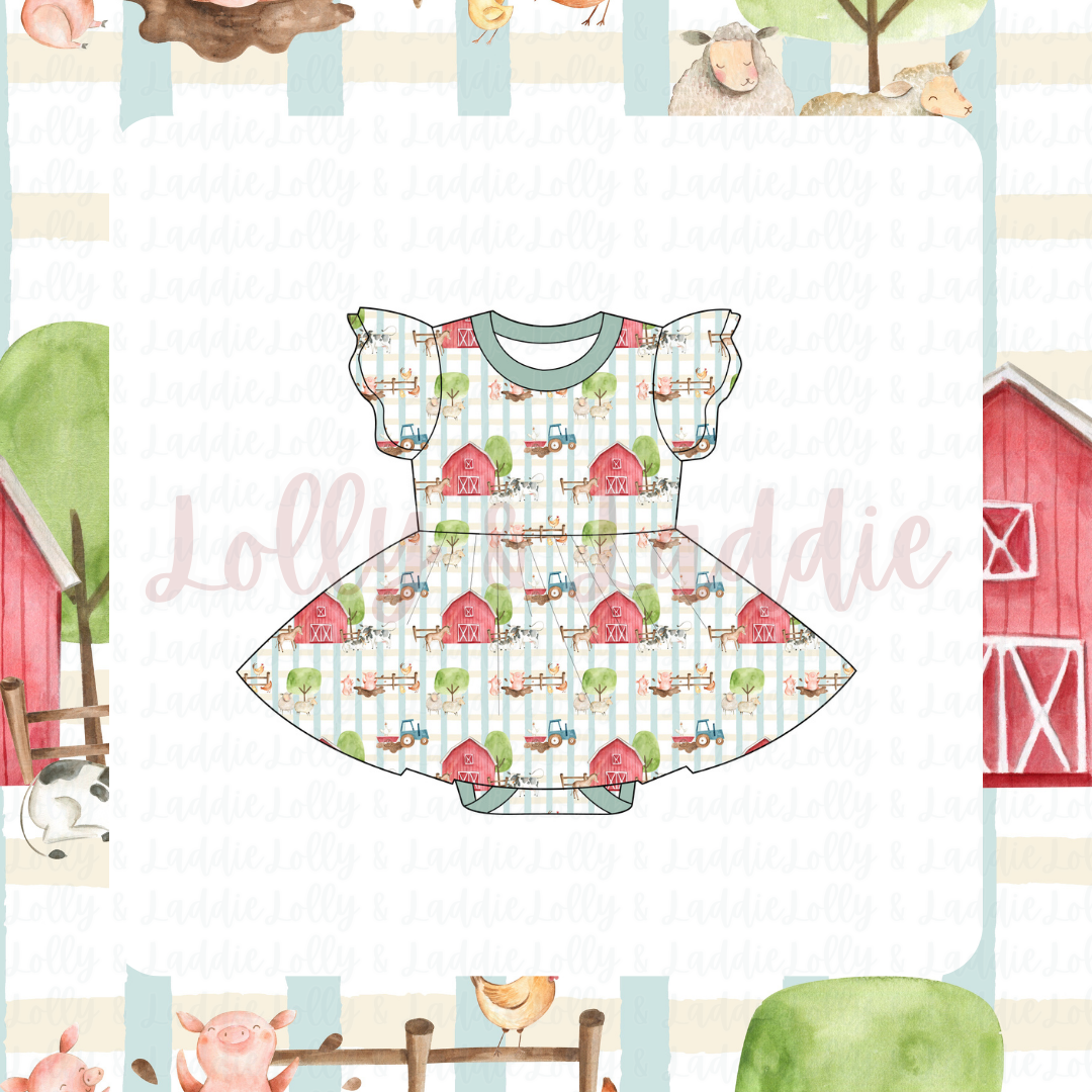 Little Red Barn - Short Sleeve Twirl Dress with Bodysuit (READY-TO-SHIP)