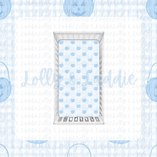 Pumpkin Pail Parade (Blue) - Crib Sheet (READY-TO-SHIP)