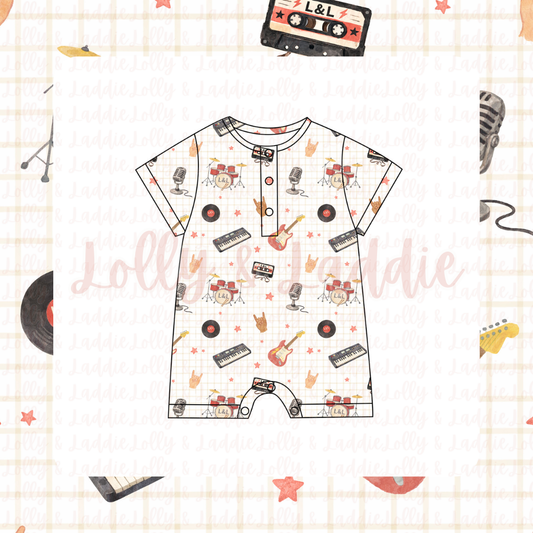 Jam Session - Short Sleeve Henley Romper (READY-TO-SHIP)