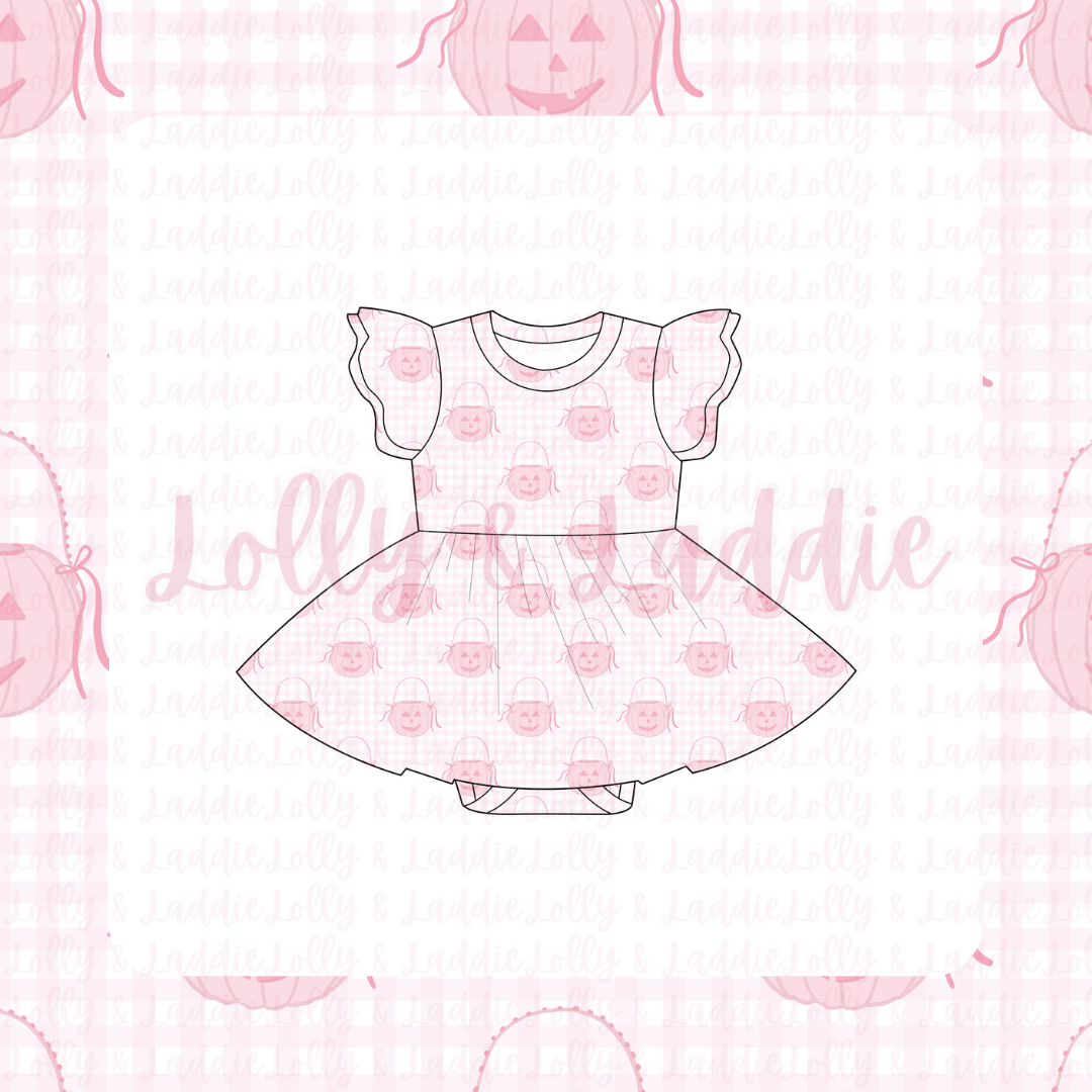 Pumpkin Pail Parade (Pink) - Short Sleeve Twirl Dress with Bodysuit (PRE-ORDER)