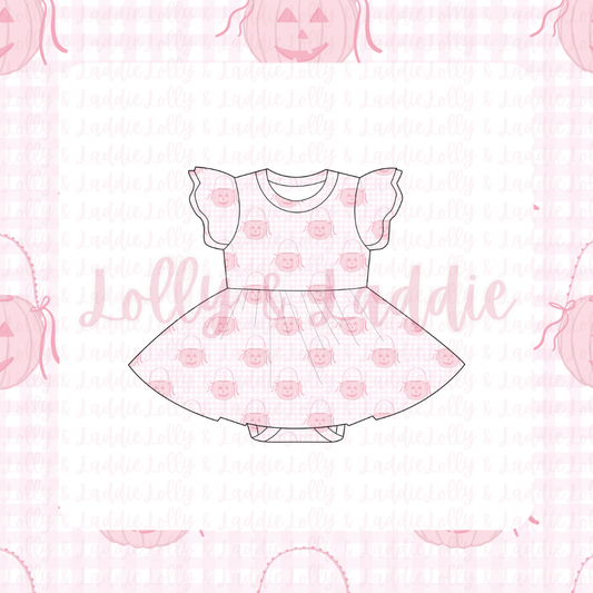 Pumpkin Pail Parade (Pink) - Short Sleeve Twirl Dress with Bodysuit (READY-TO-SHIP)