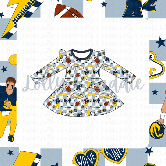 Maize Madness - Long Sleeve Twirl Dress (READY-TO-SHIP)