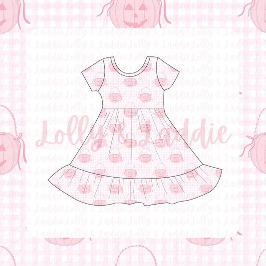 Pumpkin Pail Parade (Pink) - Short Sleeve Twirl Dress (READY-TO-SHIP)