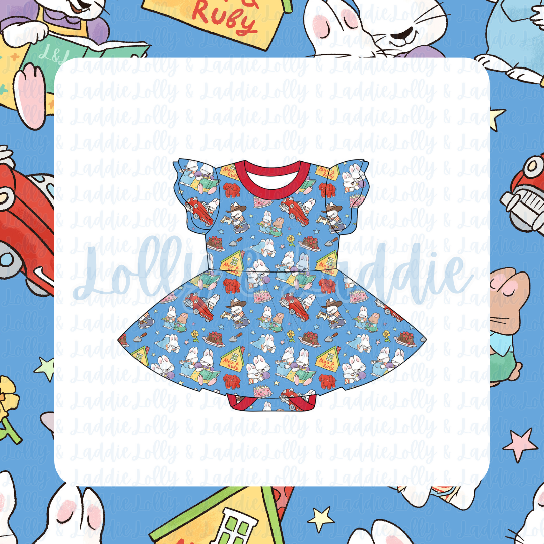 Bunny Business - Short Sleeve Twirl Dress with Bodysuit (PRE-ORDER)