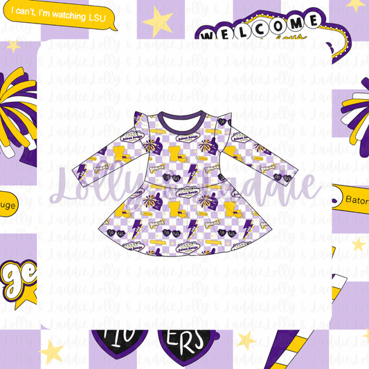 Geaux Tigers - Long Sleeve Twirl Dress (READY-TO-SHIP)