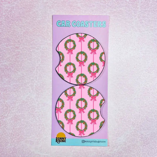 Pink Wreaths - Car Coasters (READY-TO-SHIP)