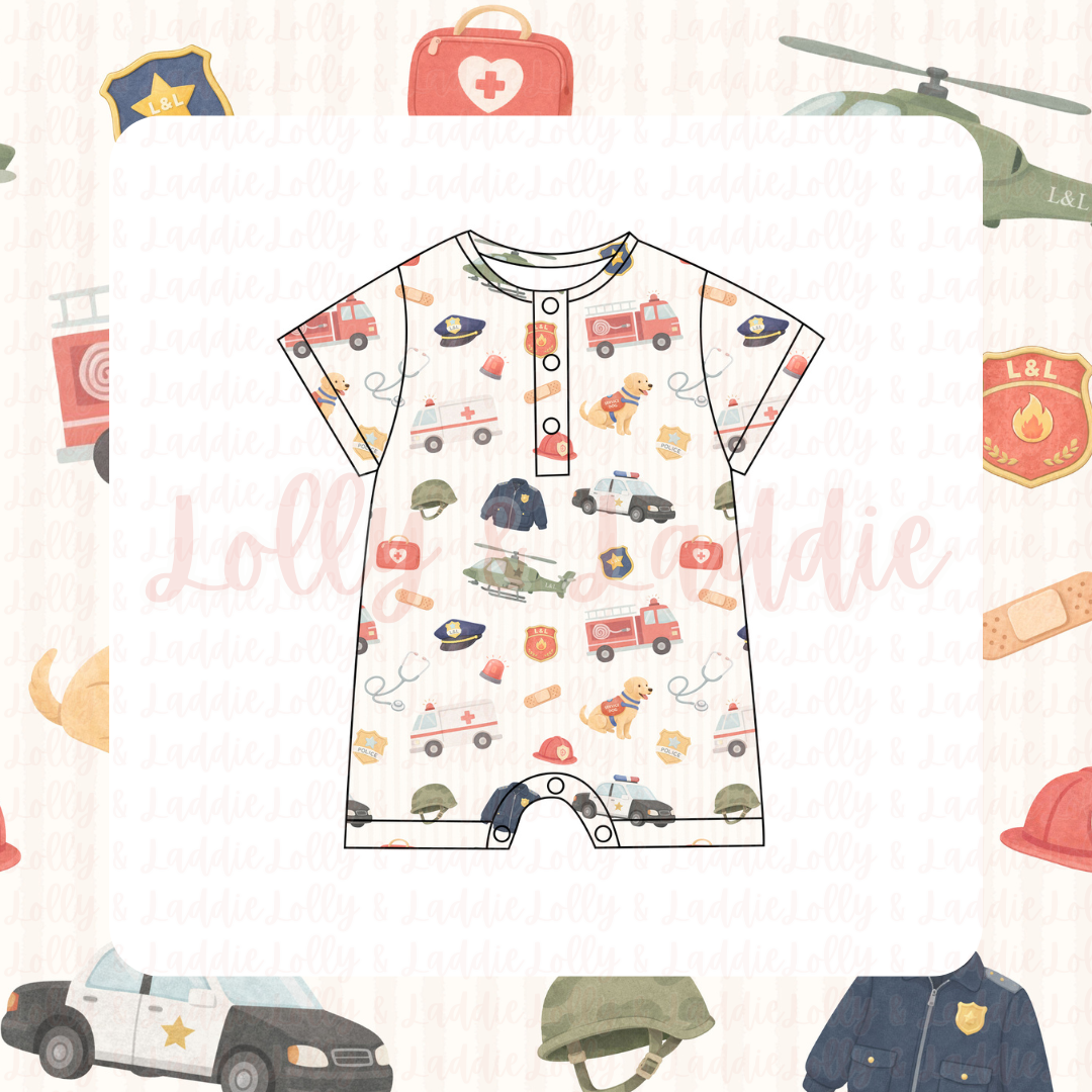 Courage Crew - Short Sleeve Henley Romper (READY-TO-SHIP)