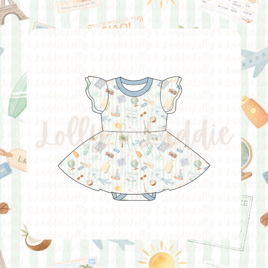 Wish You Were Here - Short Sleeve Twirl Dress with Bodysuit (READY-TO-SHIP)