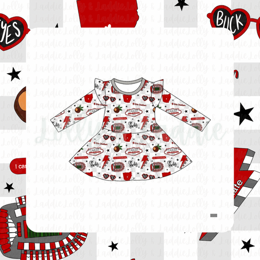 Go Bucks! - Long Sleeve Twirl Dress (READY-TO-SHIP)