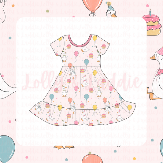 Flappy Birthday (Pink) - Twirl Dress (PRE-ORDER)