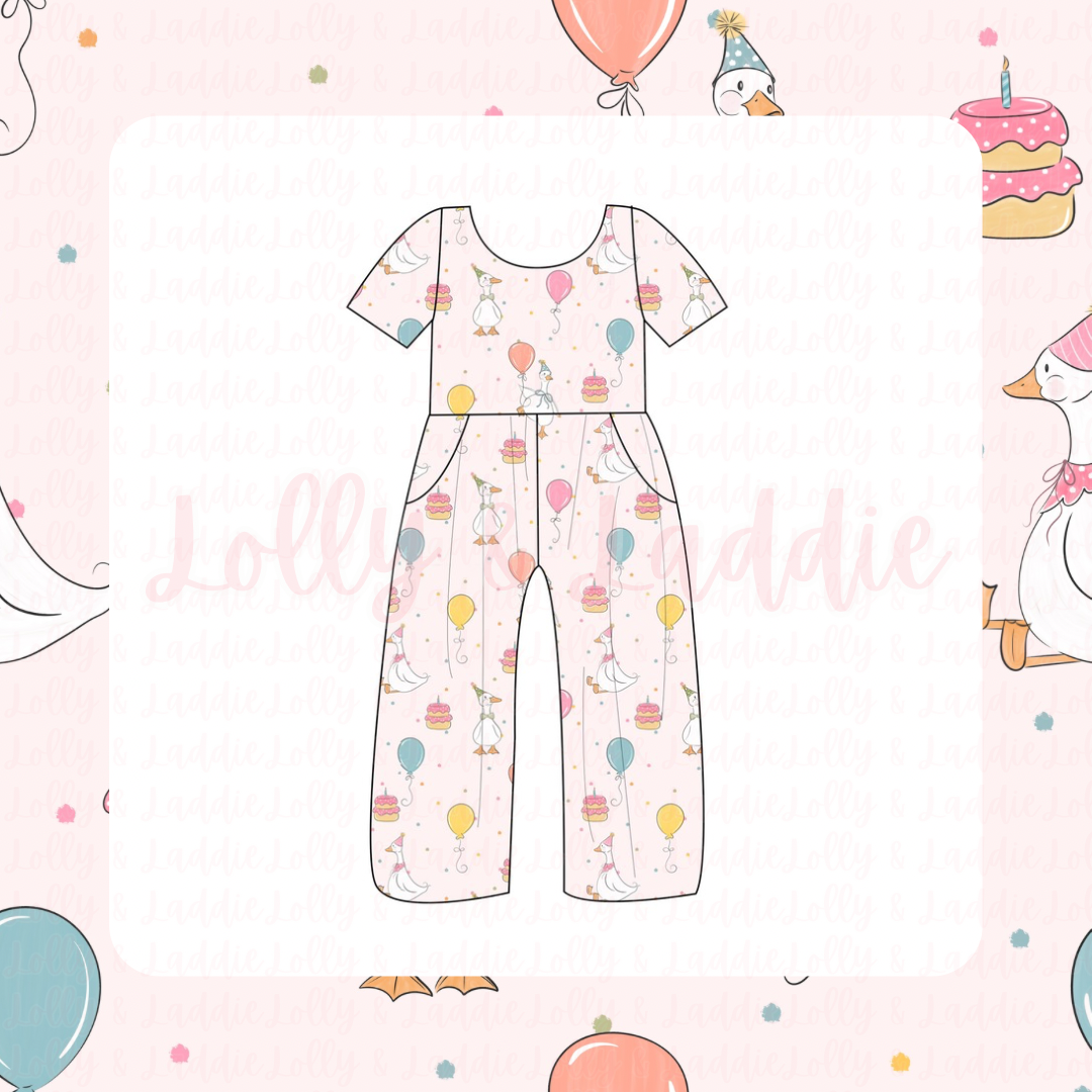 Flappy Birthday (Pink) - Short Sleeve Jumpsuit (READY-TO-SHIP)