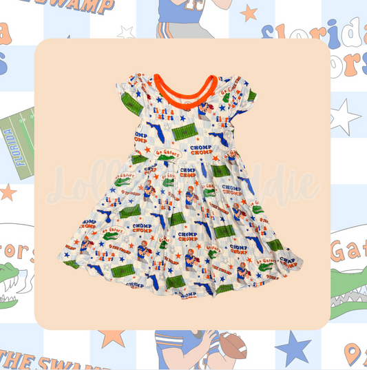 Go Gators (Blue) - Short Sleeve Twirl Dress (OLD MANUFACTURER/FINAL SALE)