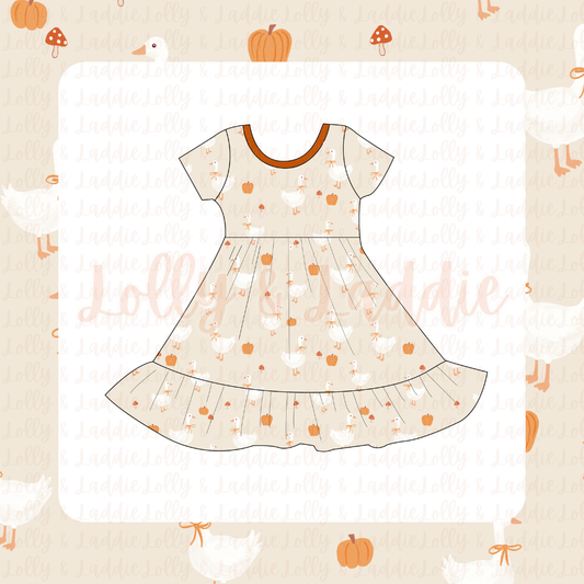 The Great Pumpkin Waddle - Short Sleeve Twirl Dress (READY-TO-SHIP)