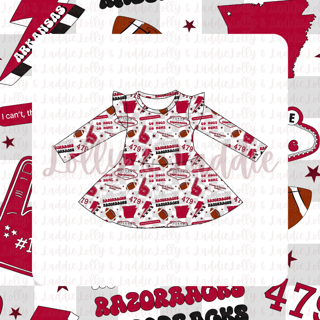 Callin' The Hogs - Long Sleeve Twirl Dress (READY-TO-SHIP)