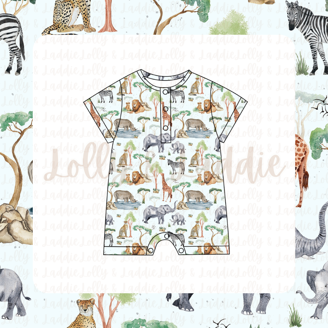 Safari Social - Short Sleeve Henley Romper (READY-TO-SHIP)