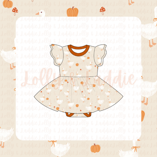 The Great Pumpkin Waddle - Short Sleeve Twirl Dress with Bodysuit (READY-TO-SHIP)